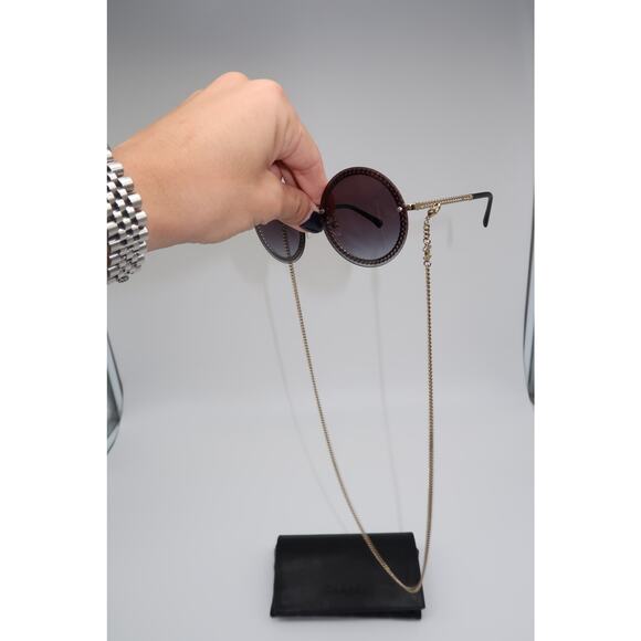 Chanel CH4245 Triple Chain Round Sunglasses Black - Picture 4 of 12